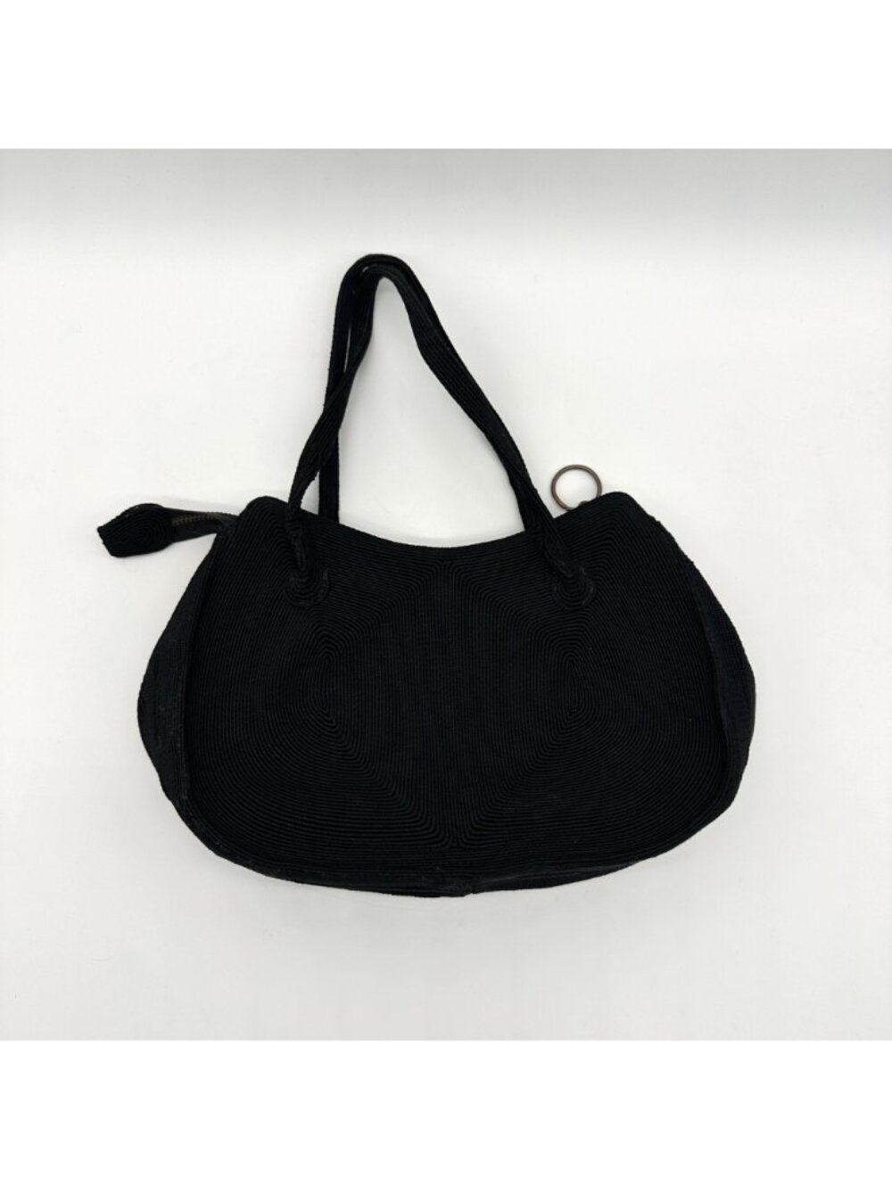 Vintage Purse 1950s Handbag Black Corde USA Top Handle Zipper Retro Mid Century - Picture 3 of 10